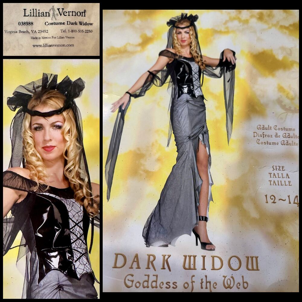 VTG 2005 Lillian Vernon Dark Widow Costume/Dress 12/14 Y2K Gothic Spiderweb NEW!